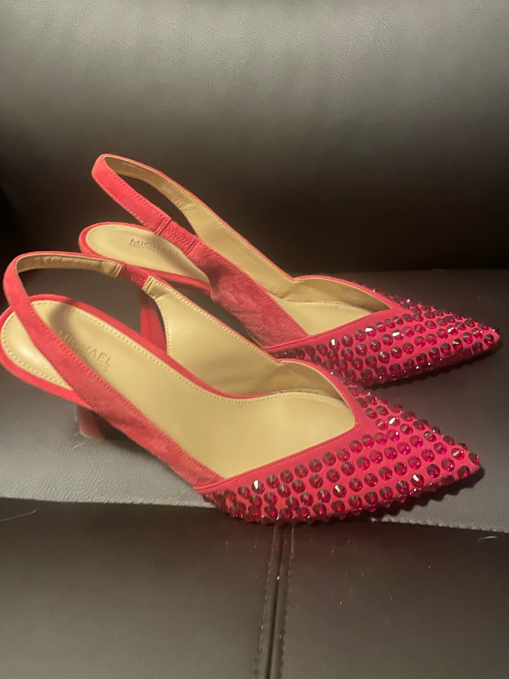 MICHAEL Michael Kors Red Embellished Pointed-Toe Slingback Heels